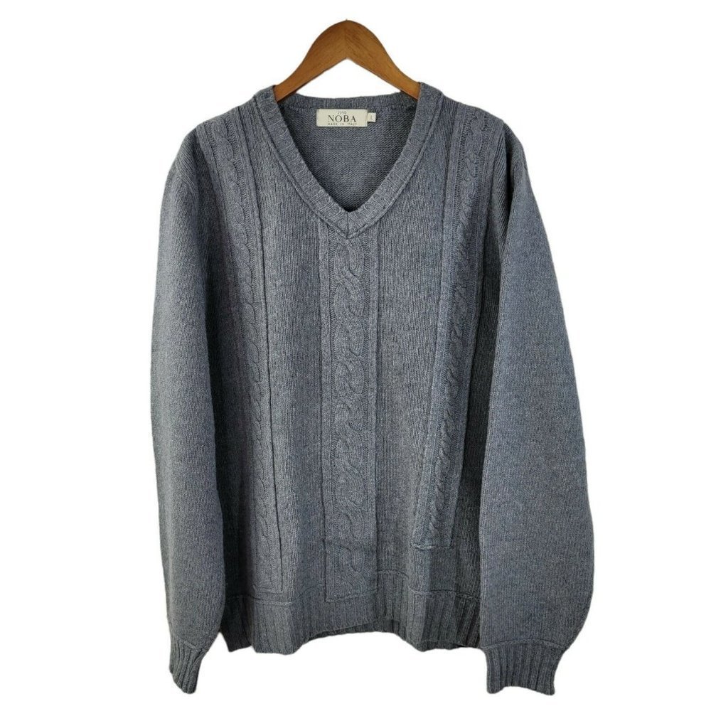 Vintage Sweater Size Medium Large Lambswool pullover Dad Grandpa Marled grey